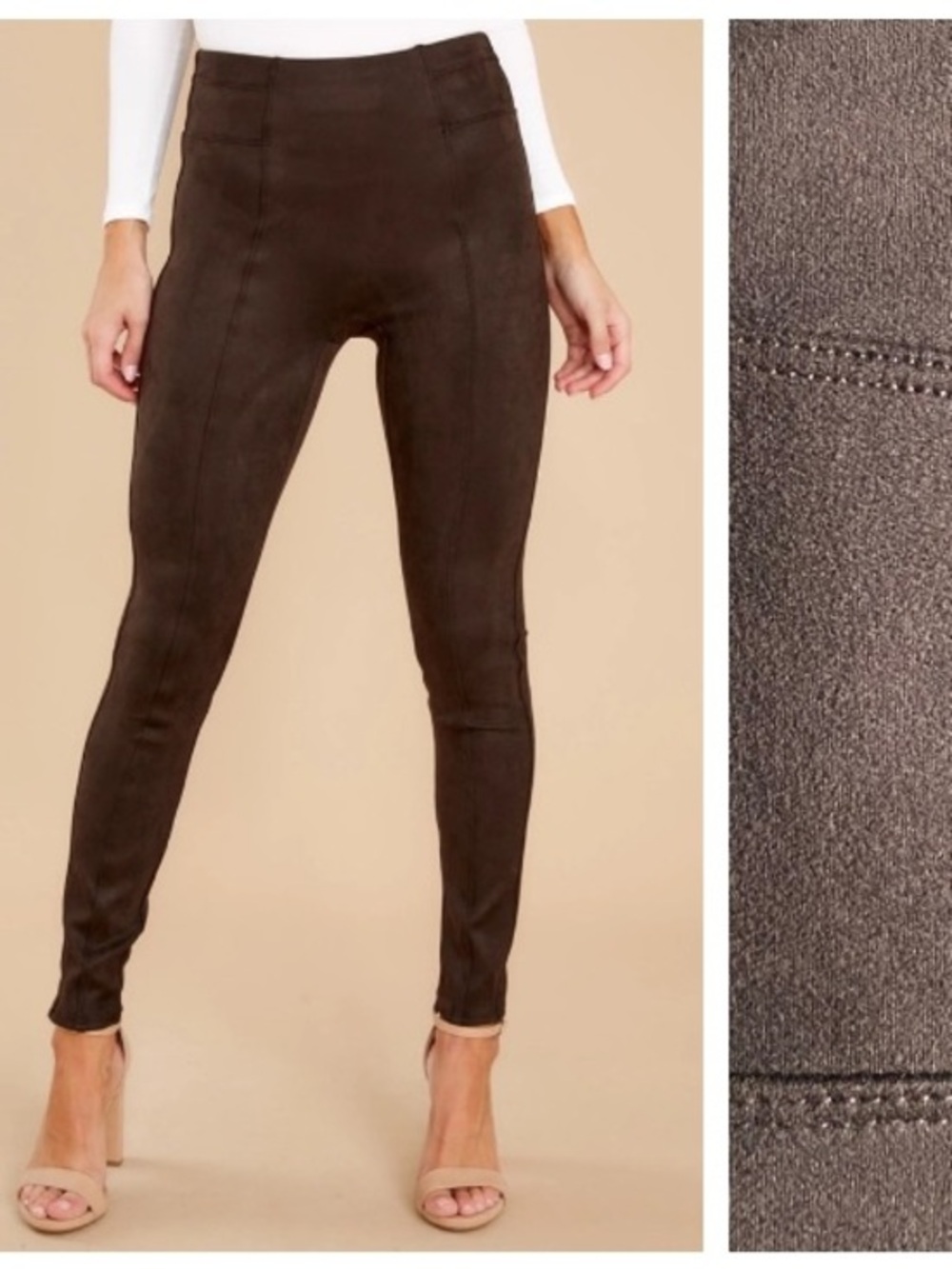 SPANX Brown Faux Suede Leggings Plus Size 1X - Picture 1 of 16